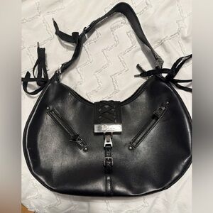 Christian Dior Vintage Y2K Black Leather Shoulder Bag Silver Hardware